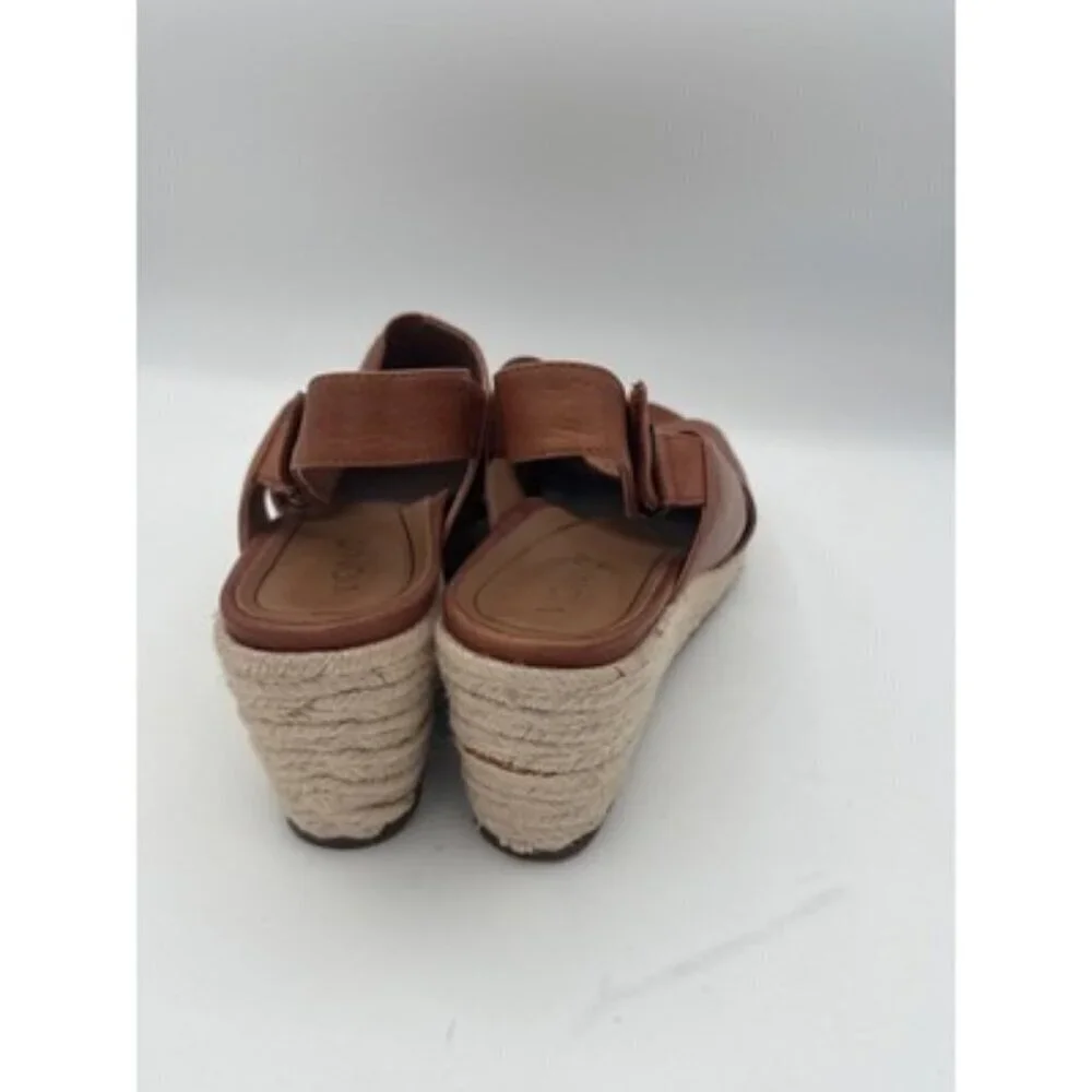 Vionic Womens Open-Toe Brown Leather Slingback Wedge Sandals Size 8M Espadrille